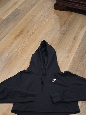 Gymshark Black Cropped Hoodie with White Logo